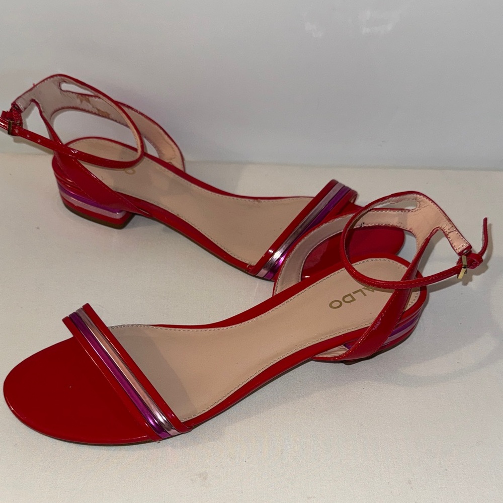 Aldo Women's Vibrant Red and Pink Patent Leather Strappy Sandals